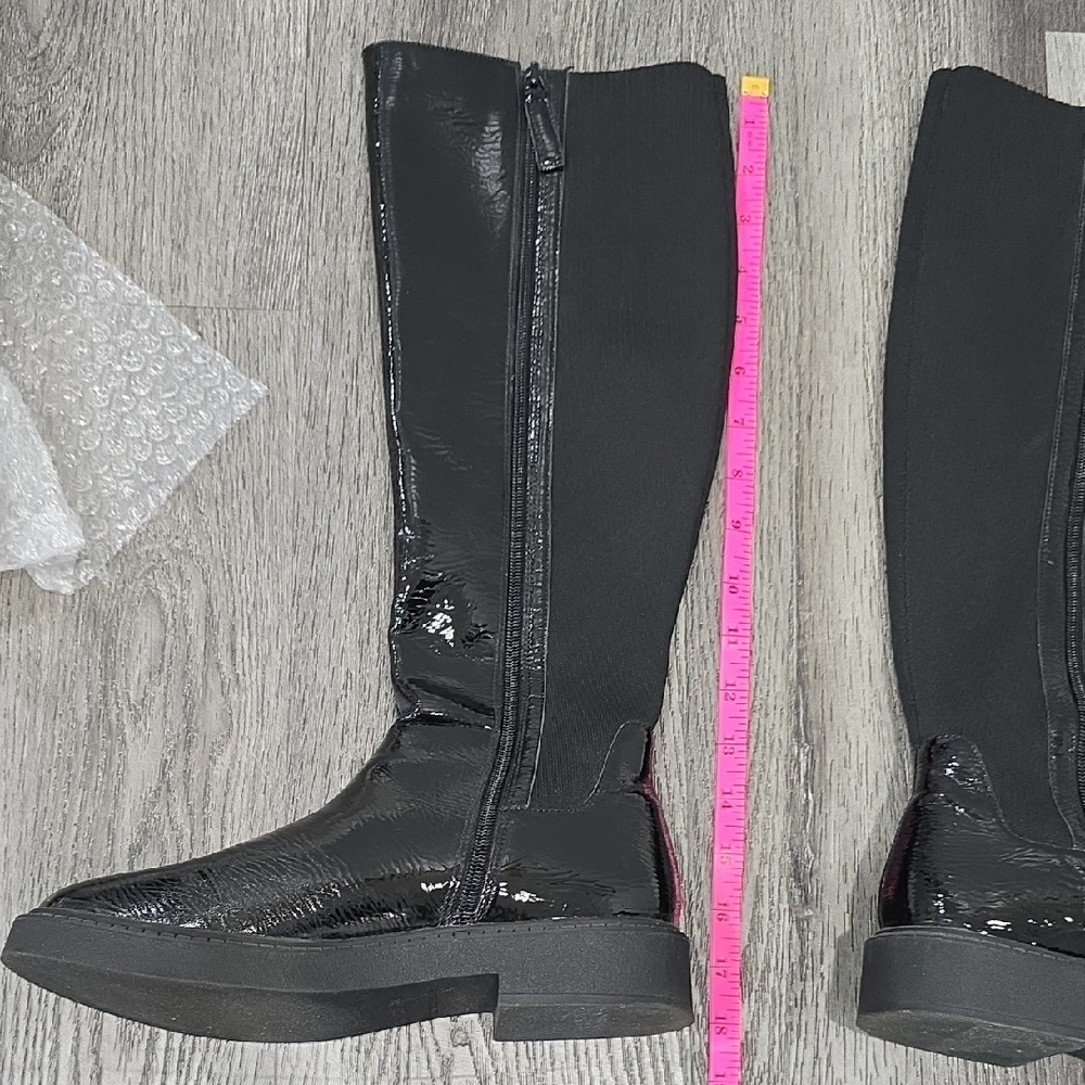 Andre Assous Viva Patent Knee High Boots Black Crinkle Patent Stretch Back - Picture 12 of 13